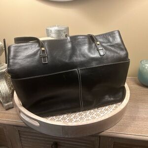 kate spade Black Leather Tote with Contrast Stitching